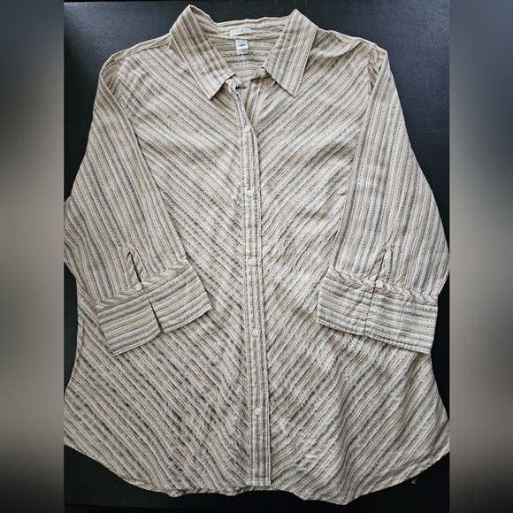 NWT - Linen Cotton Blend Old Navy Tan Striped Blouse - Size XXL - Picture 8 of 10